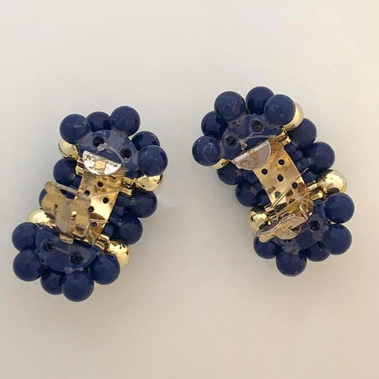 Vintage Clip on earrings featuring blue and gold coloured round beads