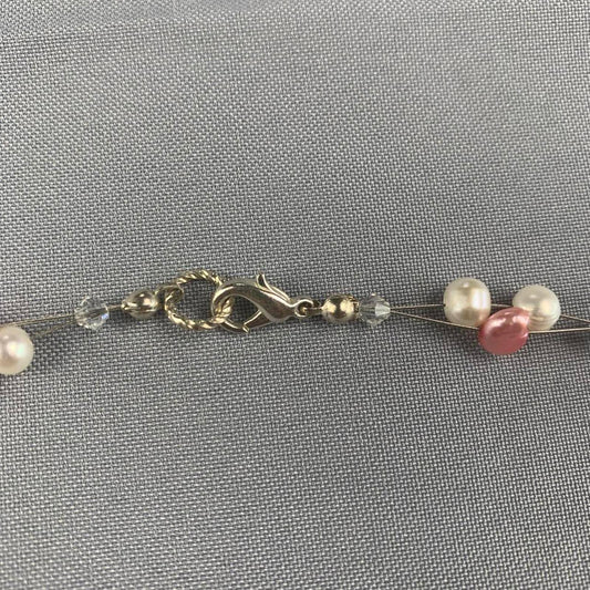 Vintage White and Pink Faux Pearl and Crystal Necklace and Earring Set