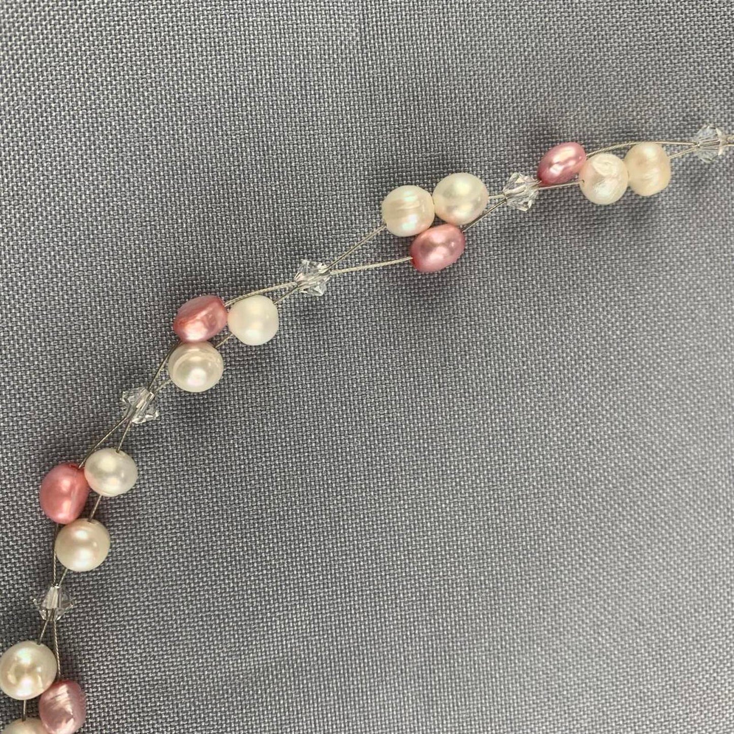 Vintage White and Pink Faux Pearl and Crystal Necklace and Earring Set