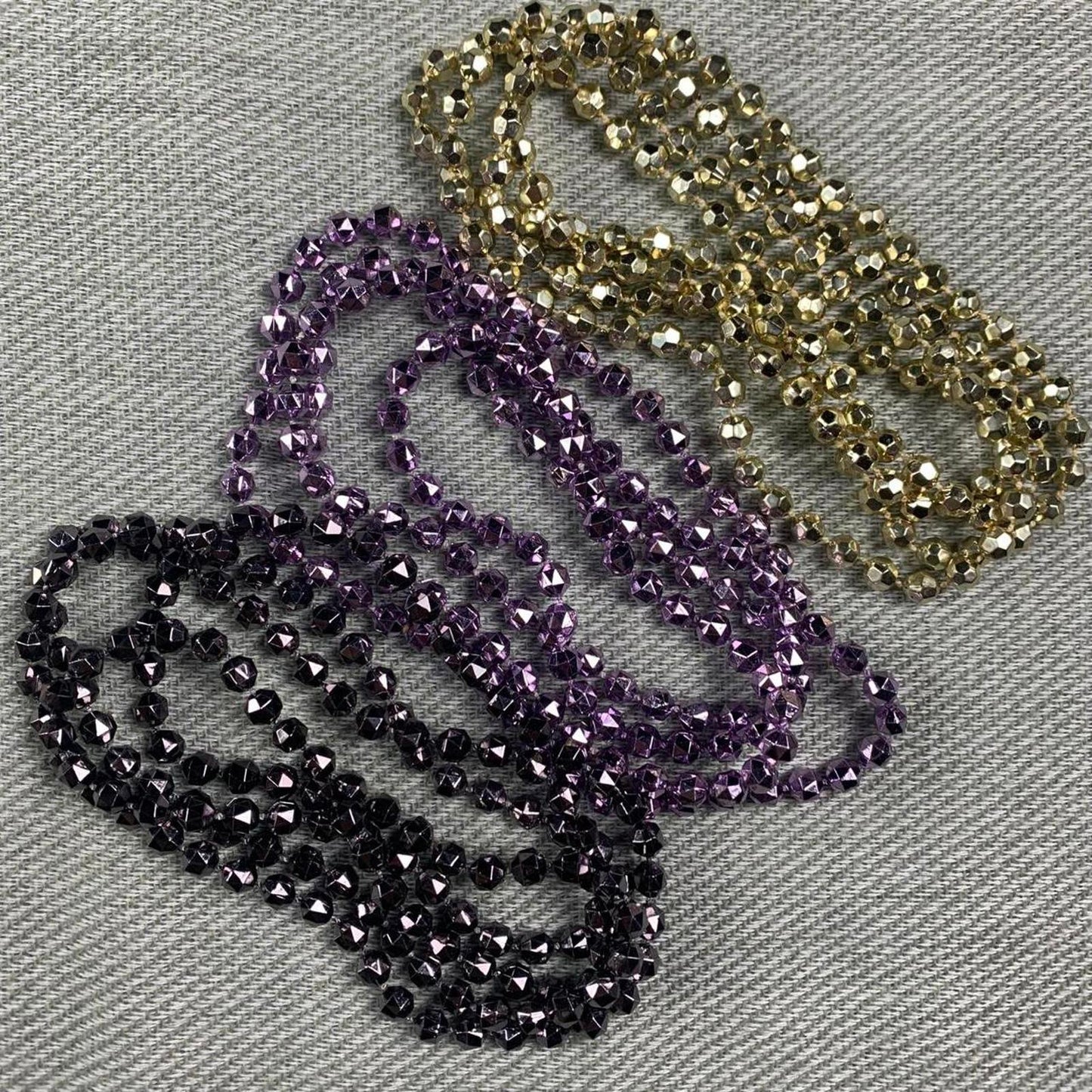Vintage Set of 3 Long Beaded Necklaces in Purple, Lilac and Gold