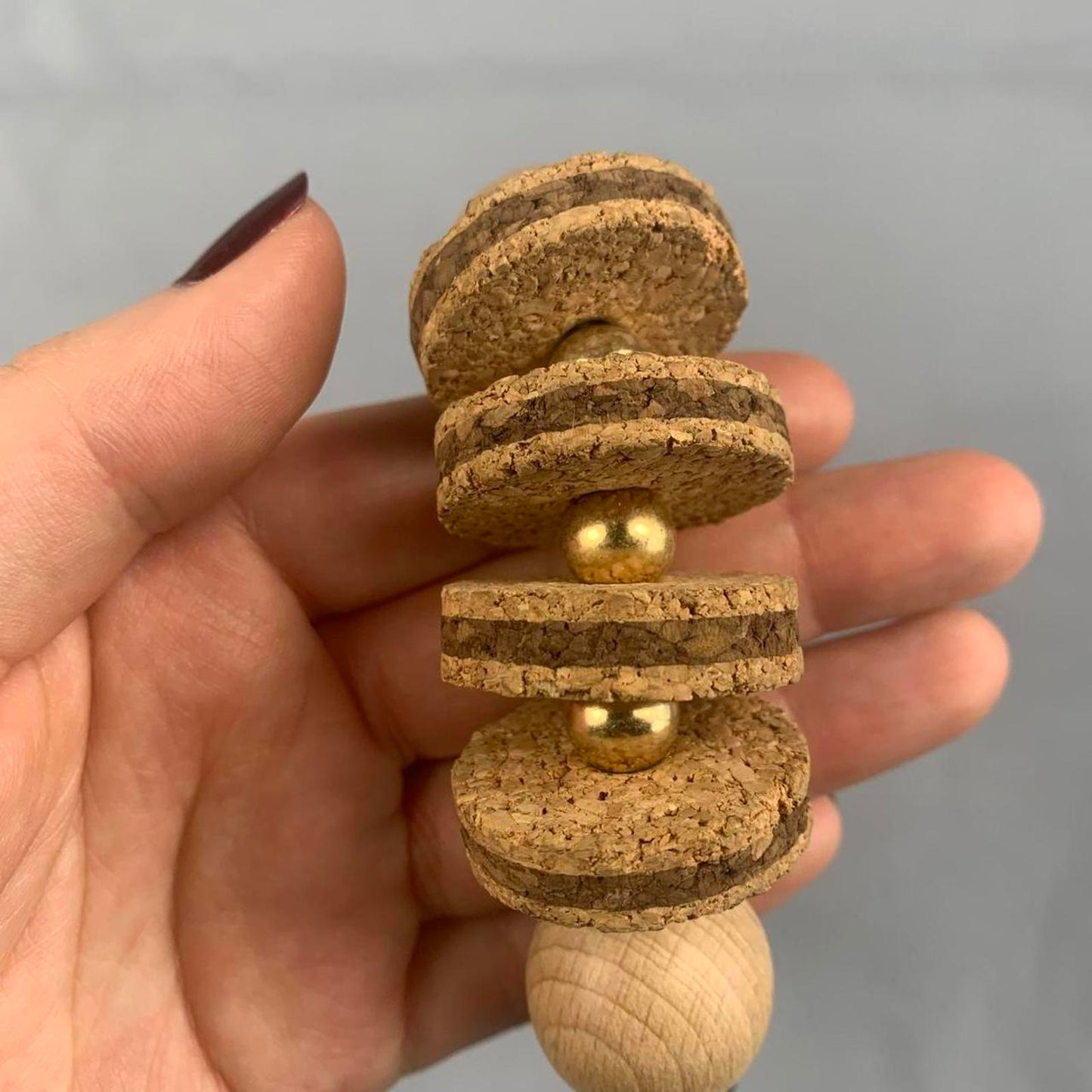 Cork and Chunky Wooden Beaded Necklace (~24cm length)