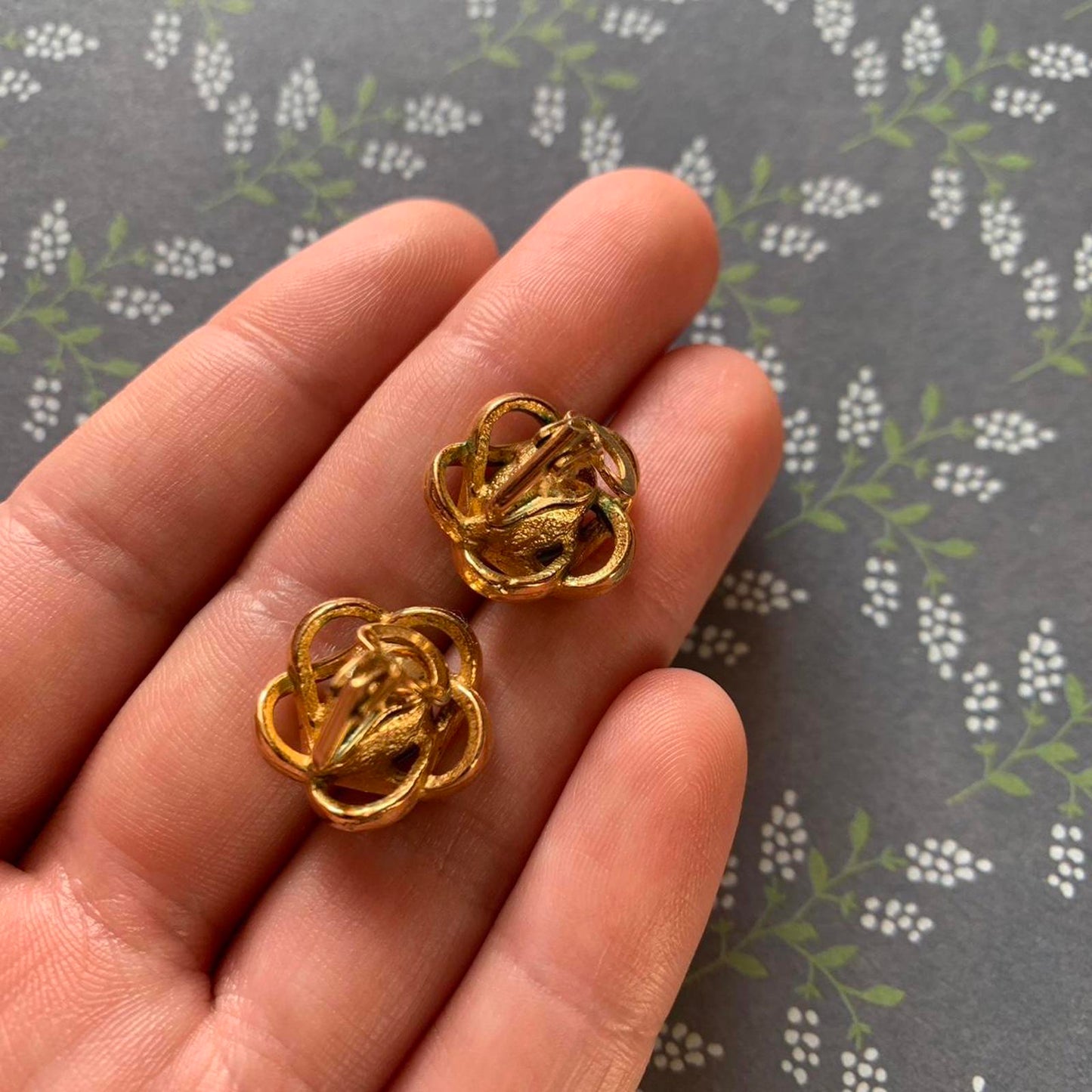 Vintage Clip On Earrings with Simulated Turquoise and Swirl Design