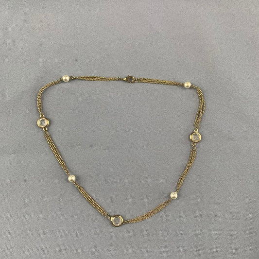 Faux Pearl and White Crystal Station Necklace (~21cm length)