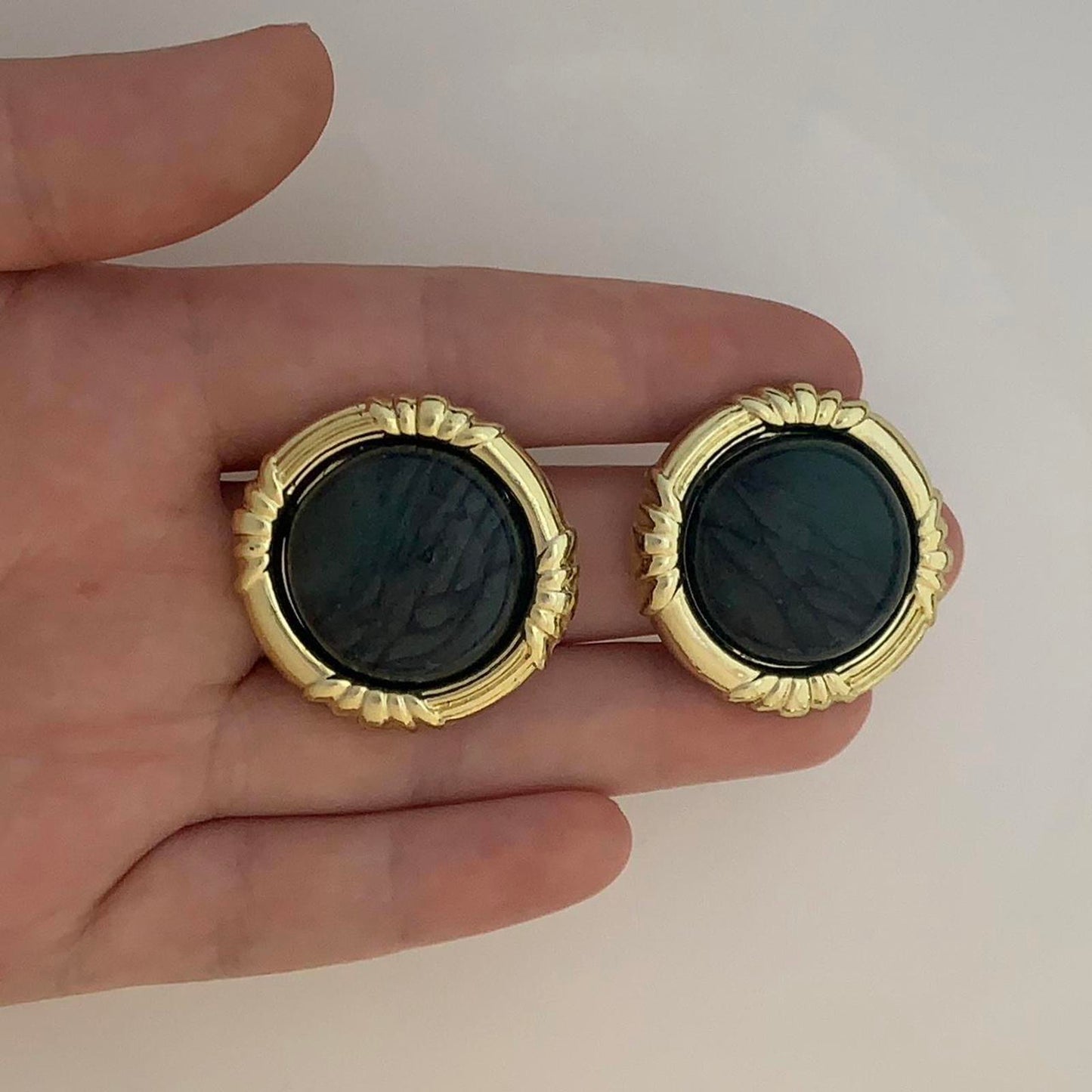 Vintage 1980s Clip On Earrings Dark Grey / Teal