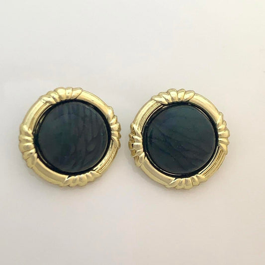 Vintage 1980s Clip On Earrings Dark Grey / Teal