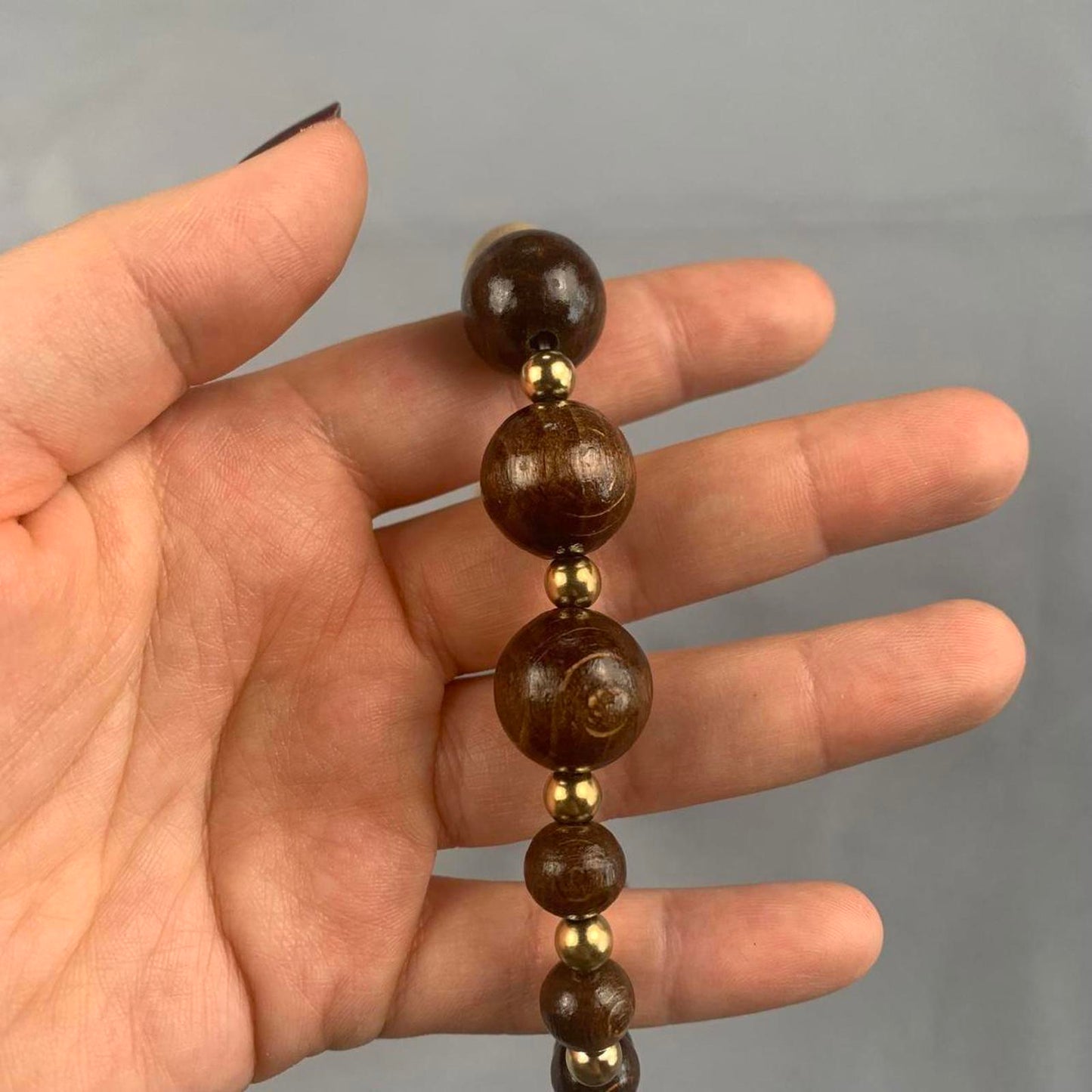 Cork and Chunky Wooden Beaded Necklace (~24cm length)