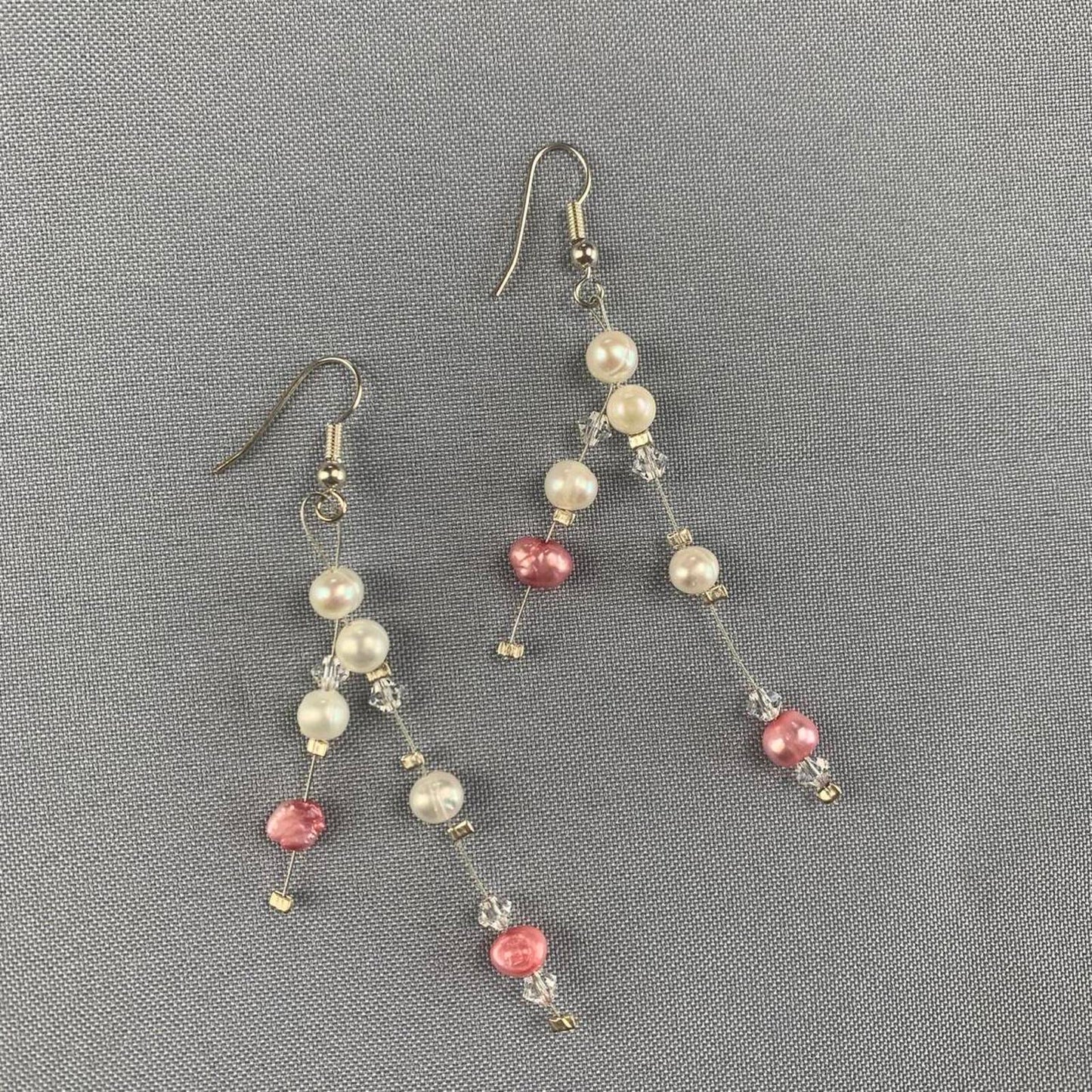 Vintage White and Pink Faux Pearl and Crystal Necklace and Earring Set