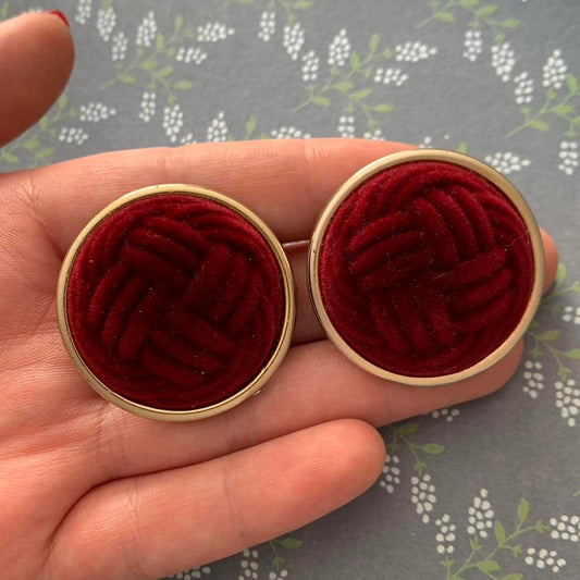 Vintage Clip on earrings in burgundy velvet