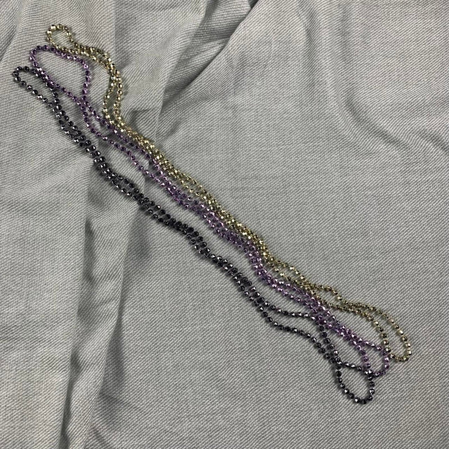 Vintage Set of 3 Long Beaded Necklaces in Purple, Lilac and Gold