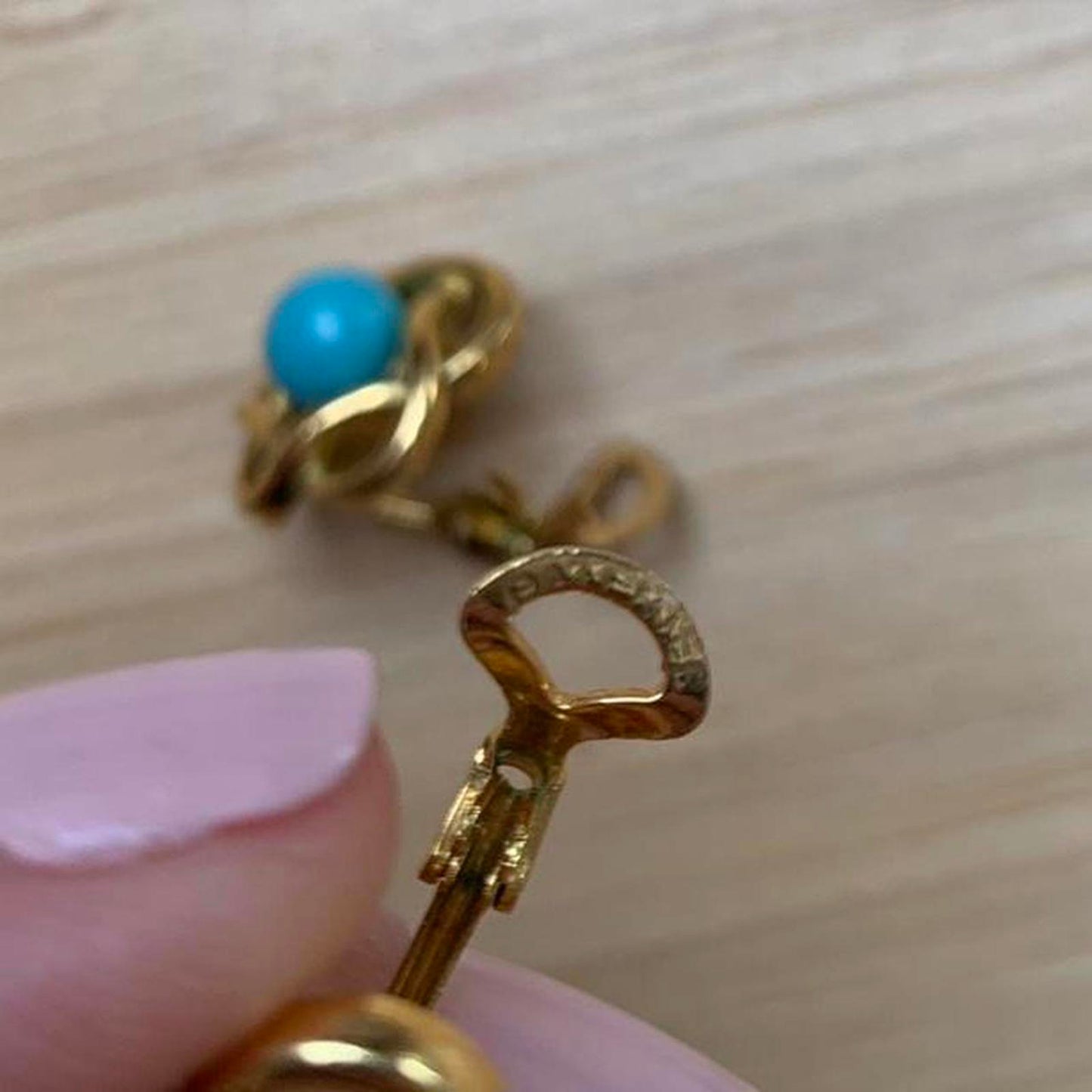 Vintage Clip On Earrings with Simulated Turquoise and Swirl Design