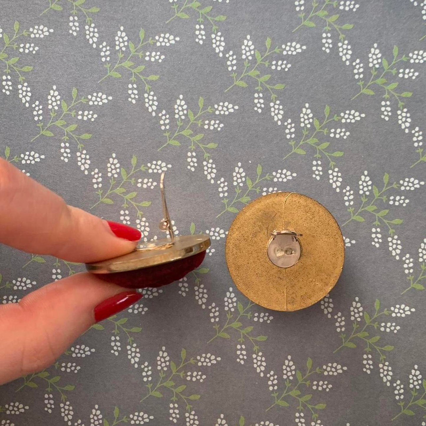 Vintage Clip on earrings in burgundy velvet