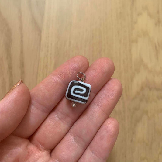 Pre-loved Black and White Coloured Square Charm / Pendant