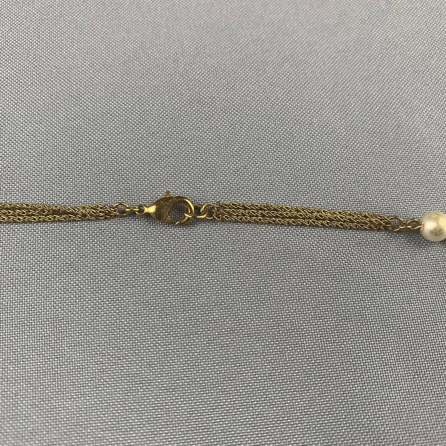 Faux Pearl and White Crystal Station Necklace (~21cm length)