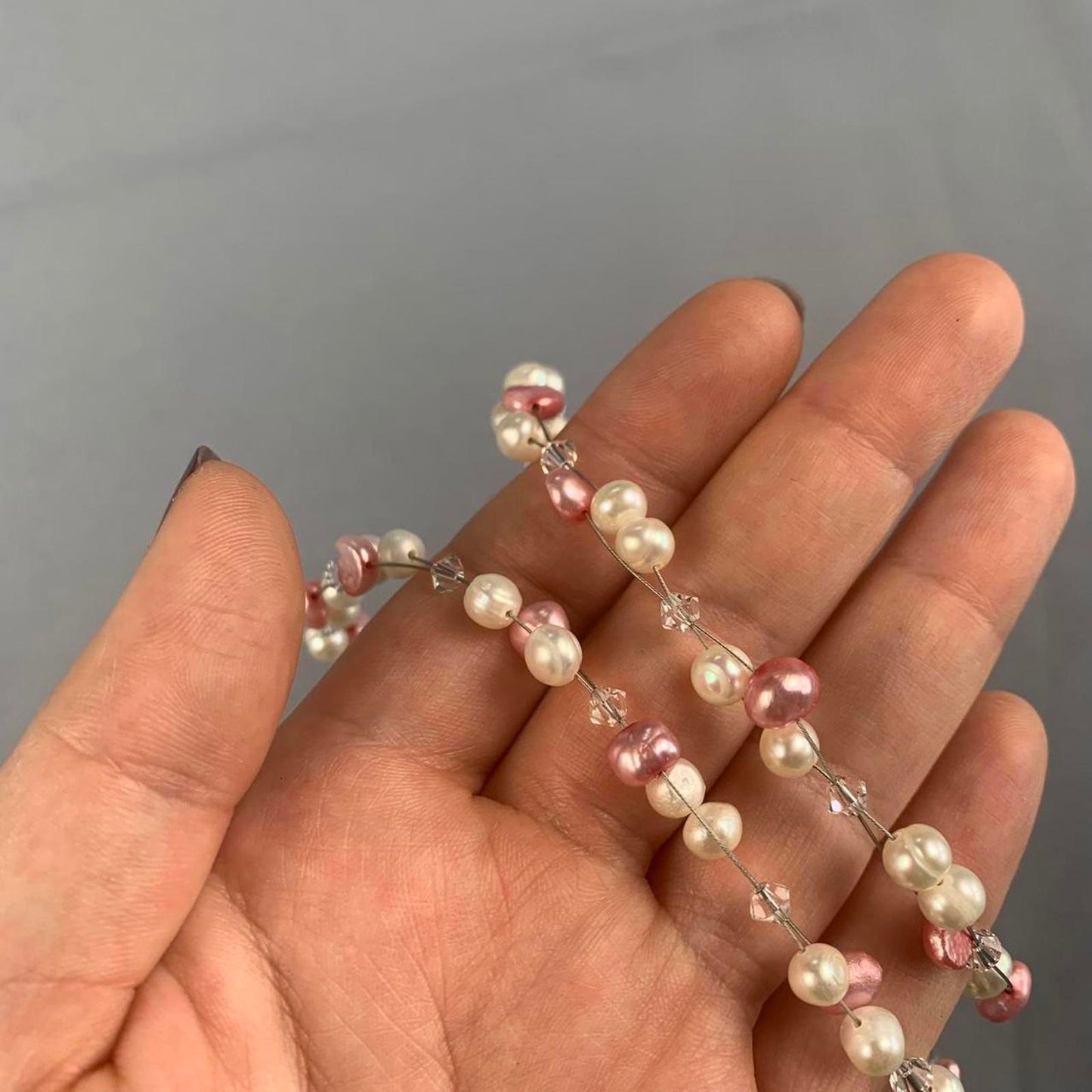 Vintage White and Pink Faux Pearl and Crystal Necklace and Earring Set