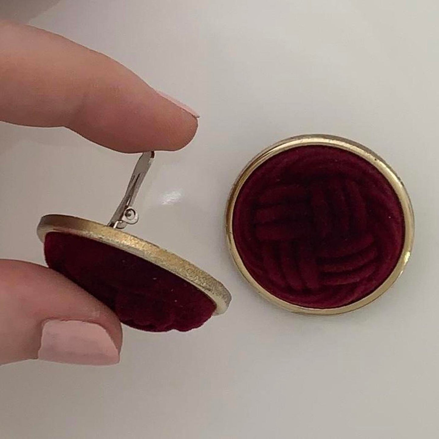 Vintage Clip on earrings in burgundy velvet