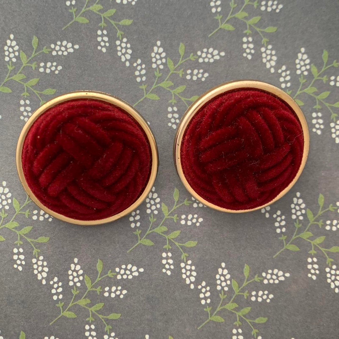 Vintage Clip on earrings in burgundy velvet