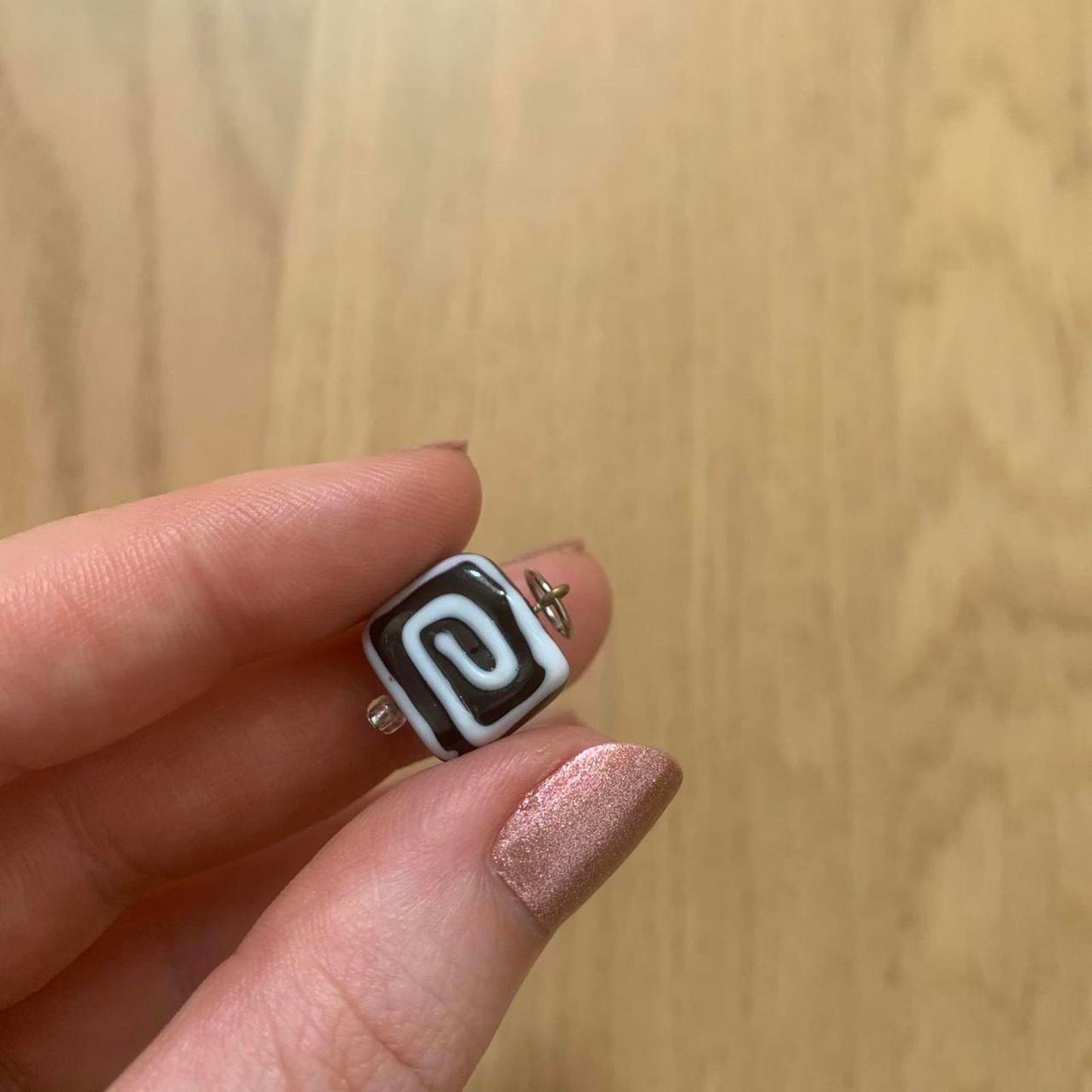 Pre-loved Black and White Coloured Square Charm / Pendant