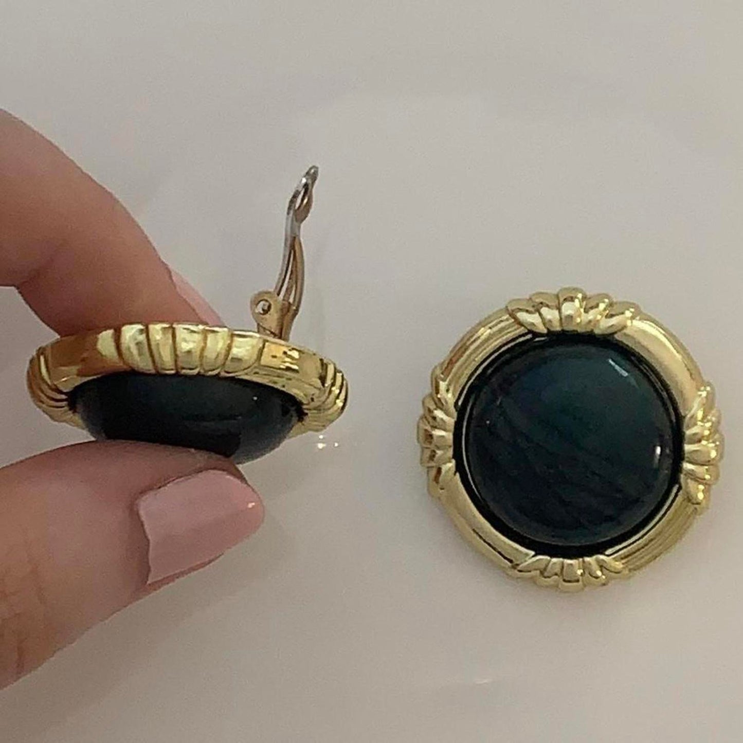 Vintage 1980s Clip On Earrings Dark Grey / Teal