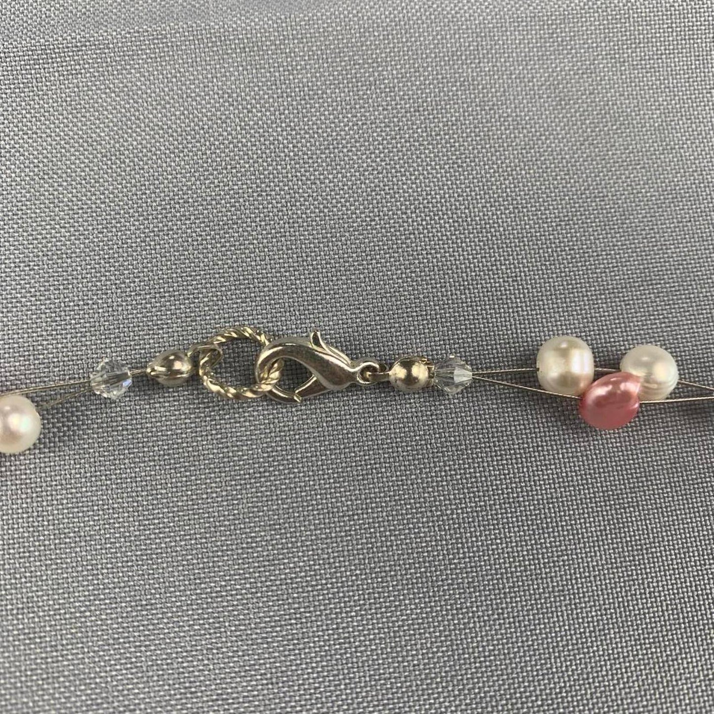 Vintage White and Pink Faux Pearl and Crystal Necklace and Earring Set