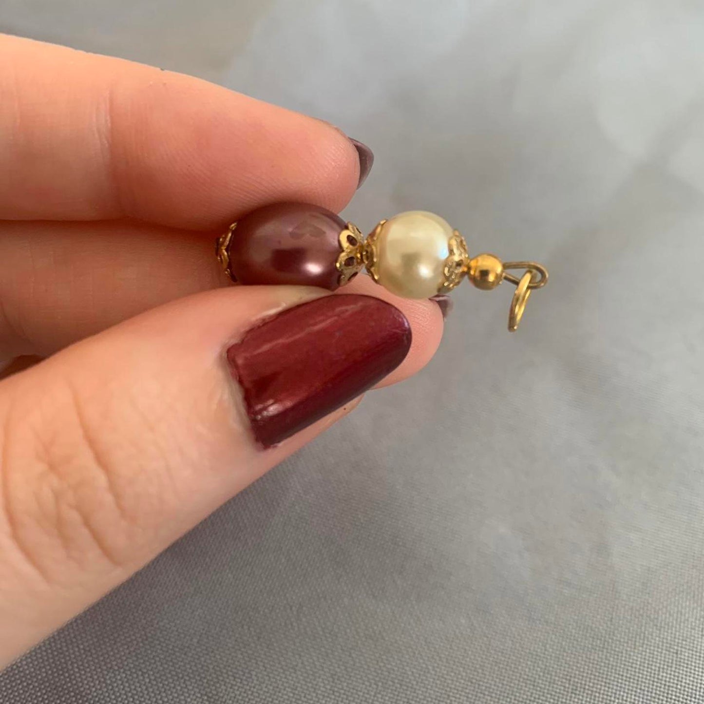 Brown Faux Pearl and Gold-tone Charm / Pendant
