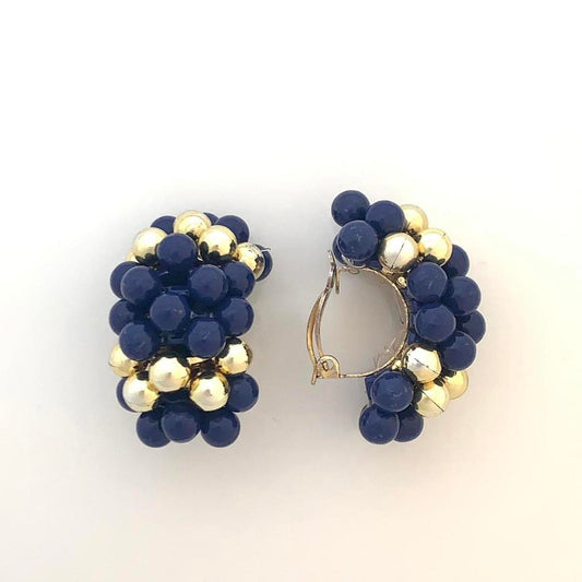 Vintage Clip on earrings featuring blue and gold coloured round beads