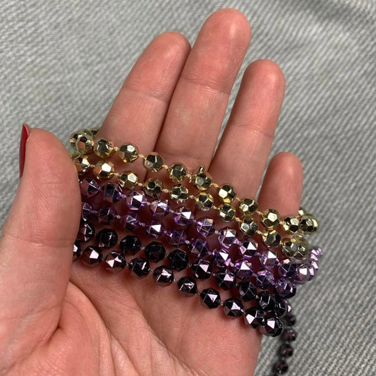 Vintage Set of 3 Long Beaded Necklaces in Purple, Lilac and Gold