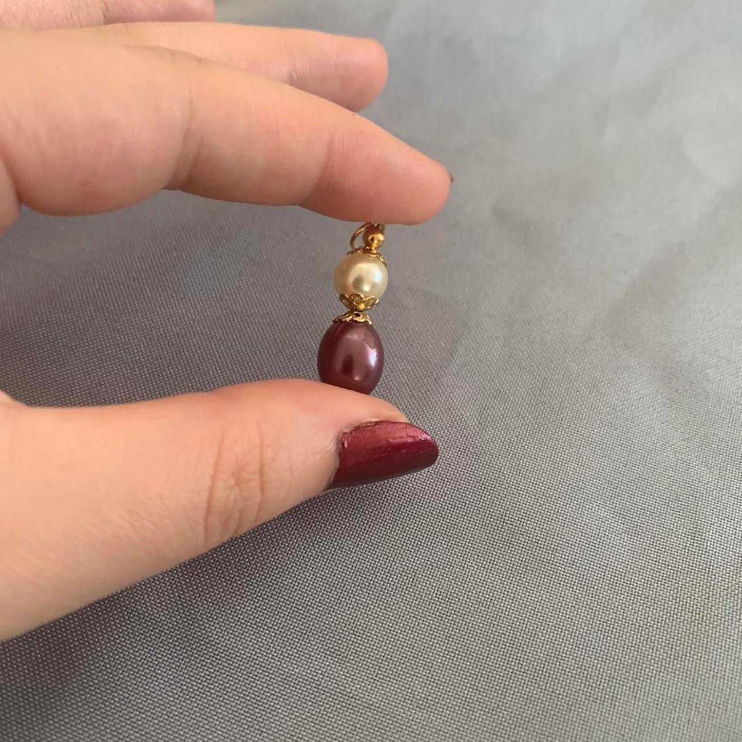 Brown Faux Pearl and Gold-tone Charm / Pendant