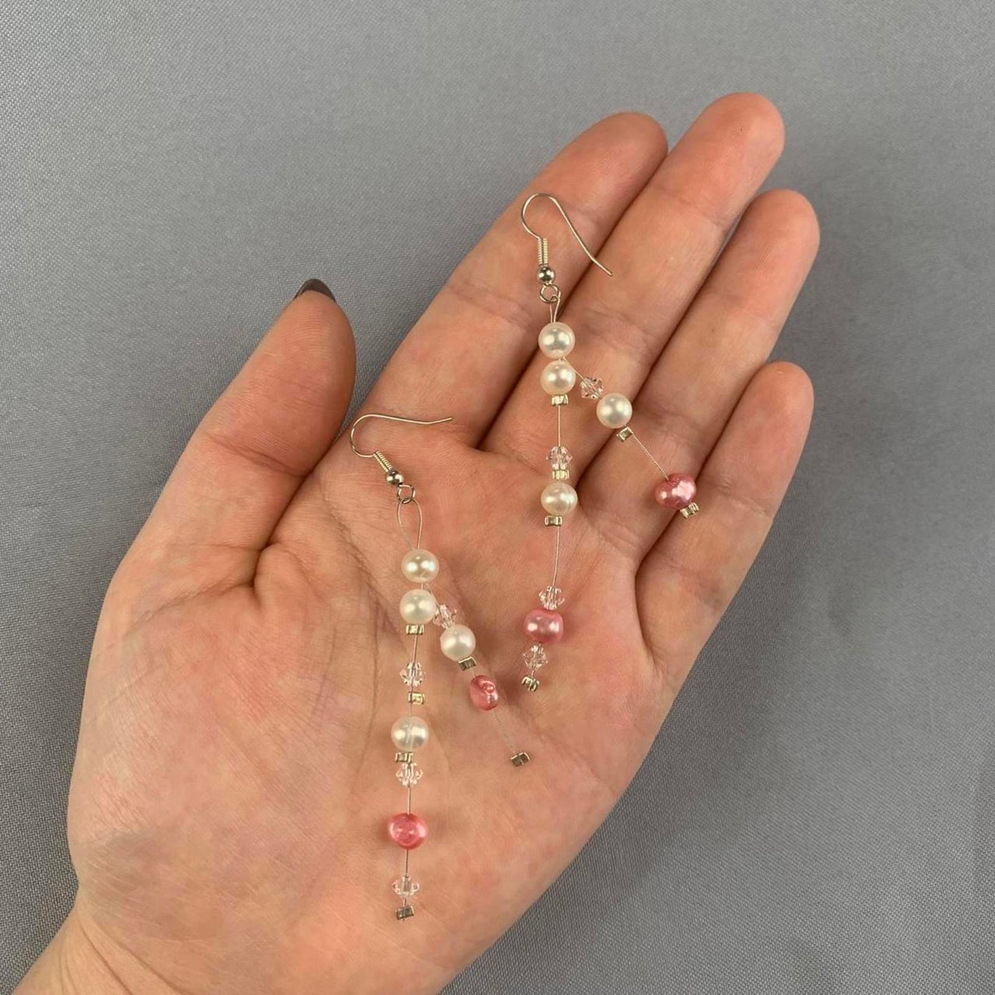 Vintage White and Pink Faux Pearl and Crystal Necklace and Earring Set