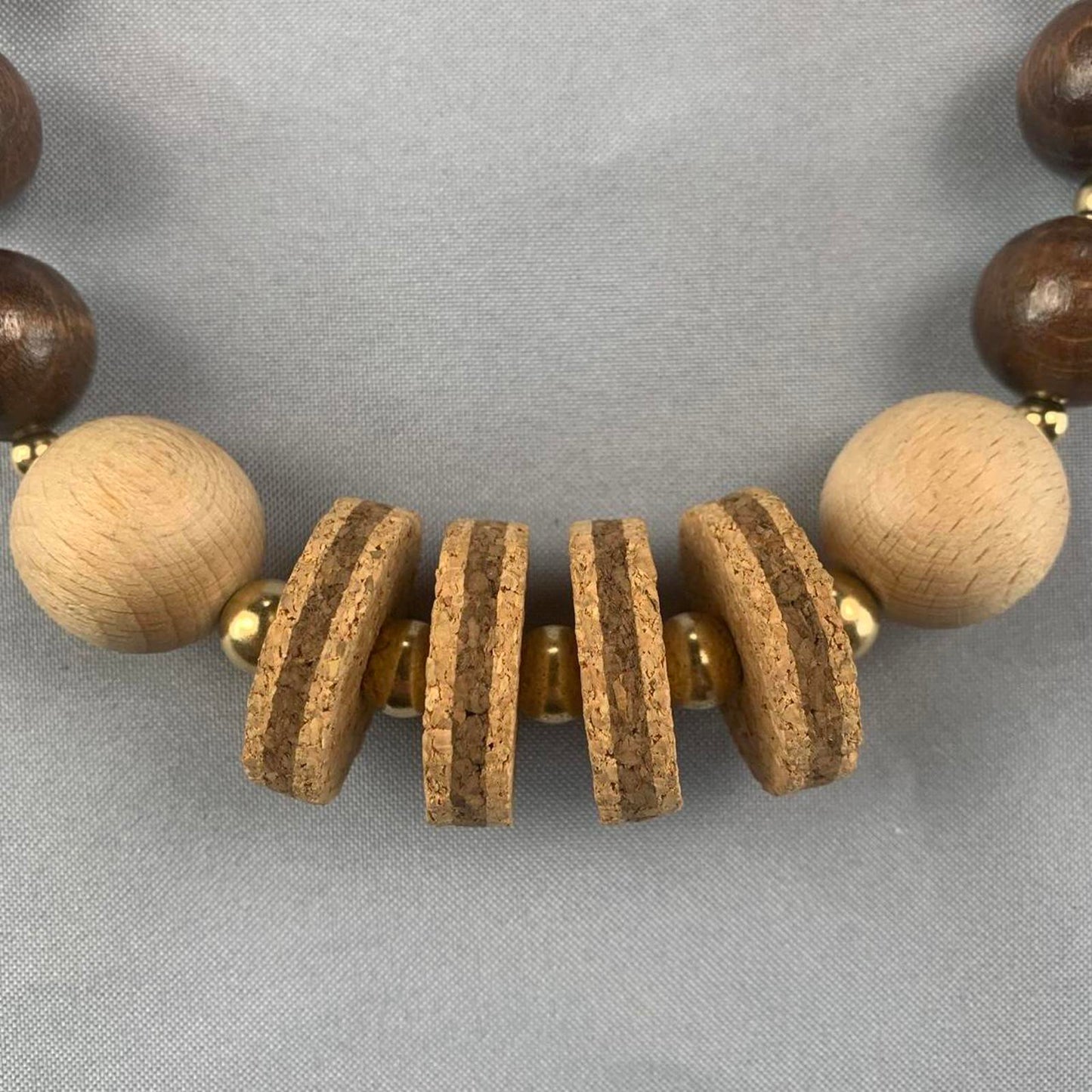 Cork and Chunky Wooden Beaded Necklace (~24cm length)