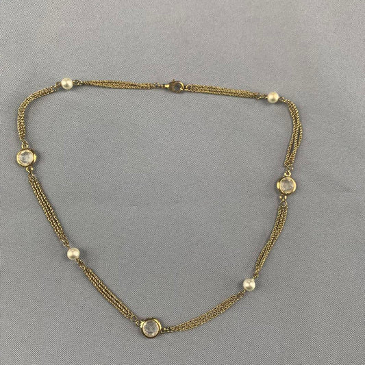 Faux Pearl and White Crystal Station Necklace (~21cm length)