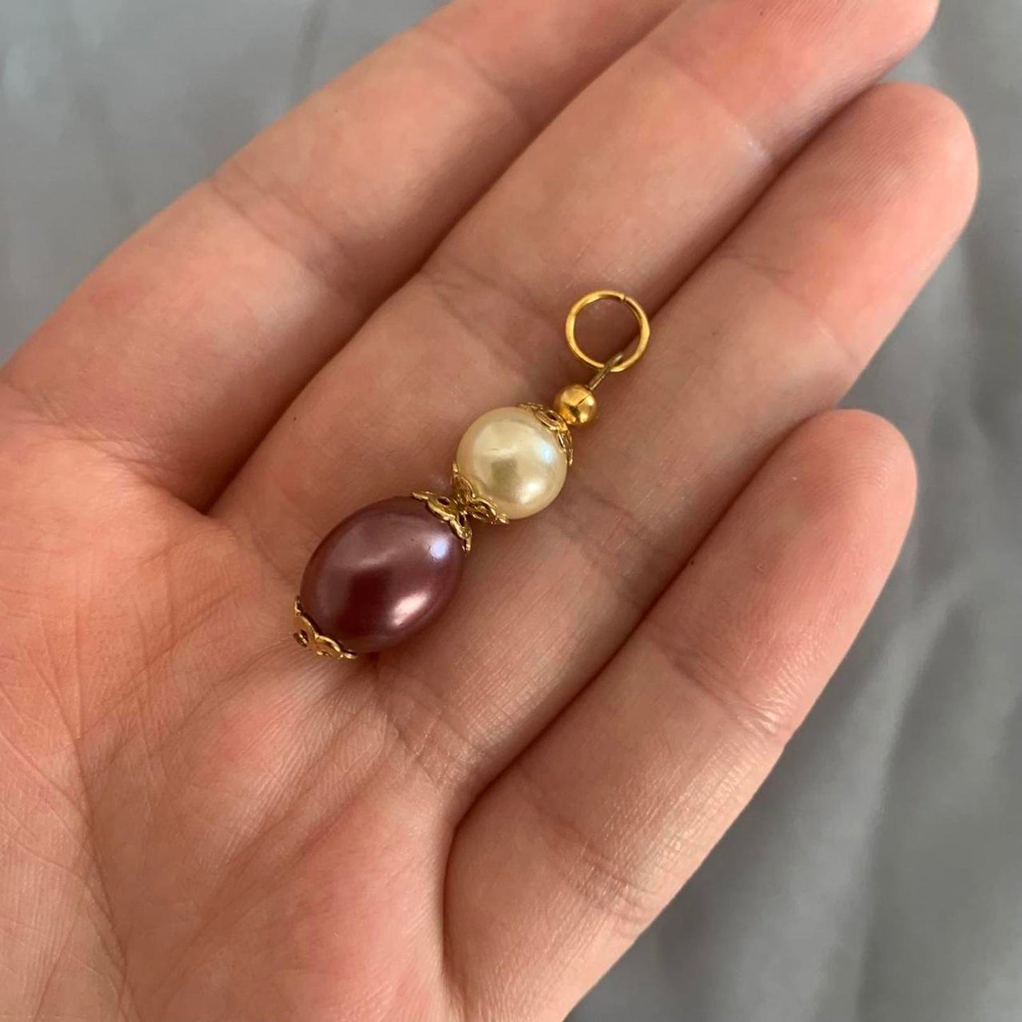 Brown Faux Pearl and Gold-tone Charm / Pendant