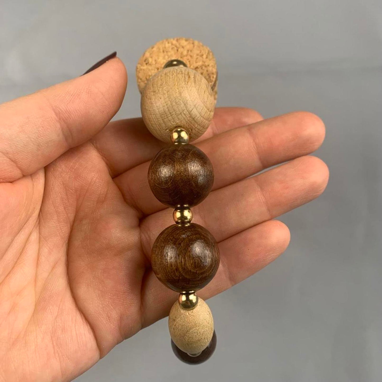 Cork and Chunky Wooden Beaded Necklace (~24cm length)