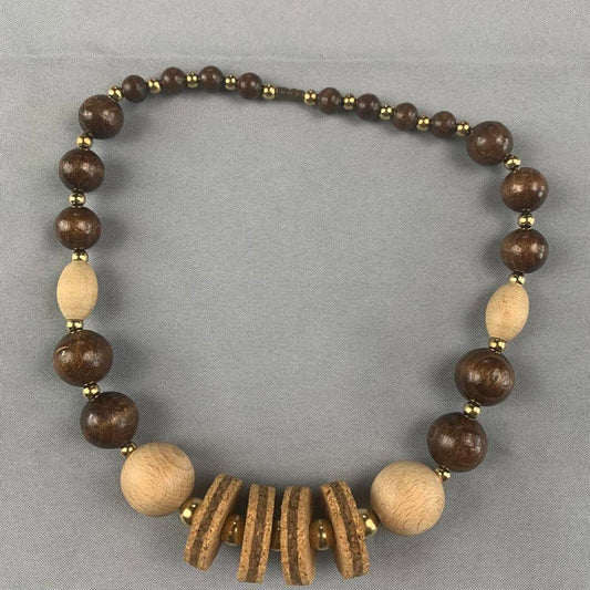 Cork and Chunky Wooden Beaded Necklace (~24cm length)