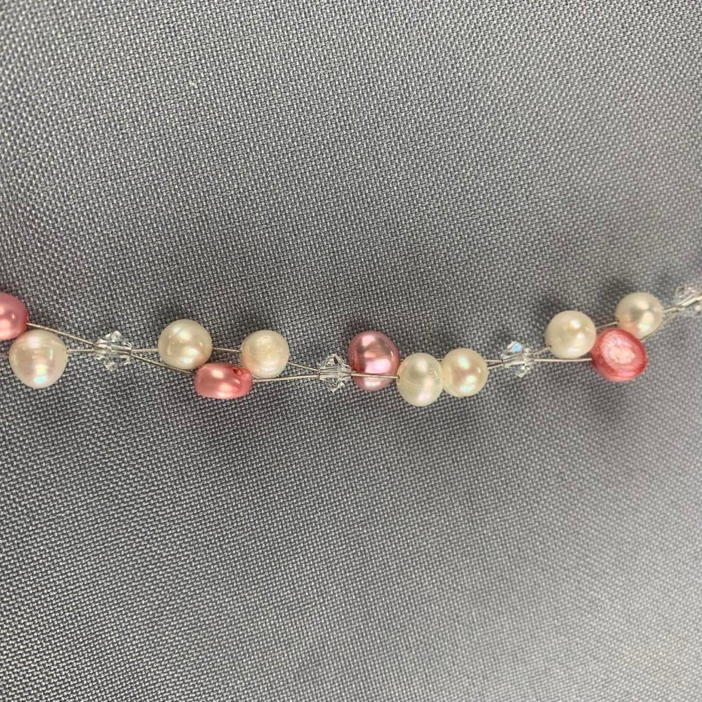 Vintage White and Pink Faux Pearl and Crystal Necklace and Earring Set