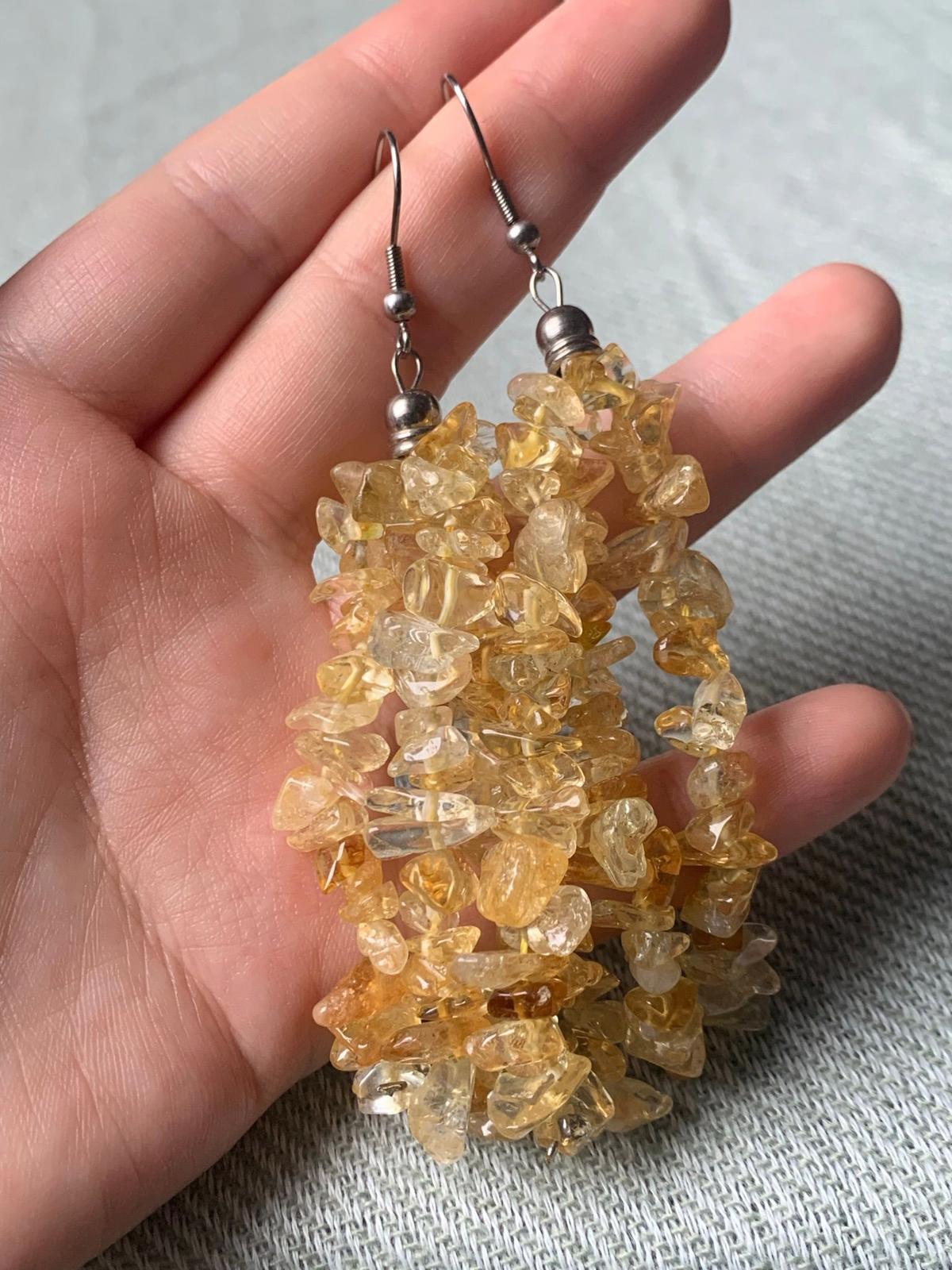Citrine Chip Hook Earrings Stainless Steel